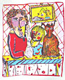 Annelies van Biesbergen kunst op maat en kunst in beeld. zeefdrukkunst zeefdruk kunst relatiegeschenk, moeder en dochter en de hond bellen op vrijdagmorgen met Oma in Amerongen