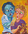 Schilderij Samen van Annelies van biesbergen, man, vrouw en hond samen